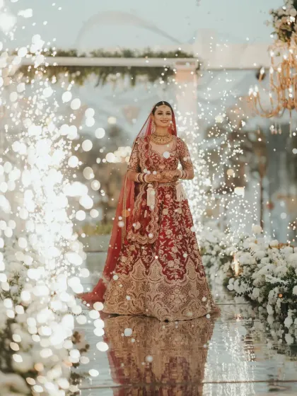Another angle of the bride's magical entry, with cold pyros adding to the drama and beauty of the moment.