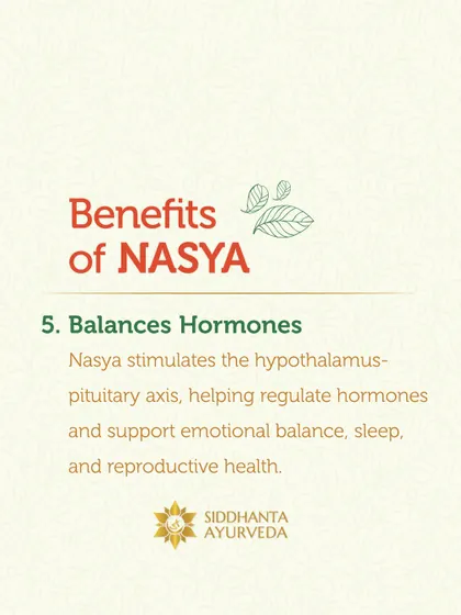Nasyam therapy is a subtle yet powerful tool I use for hormonal regulation. By stimulating the hypothalamus-pituitary axis through the nasal passage, it supports emotional balance, sleep, and reproductive health, which are often affected in hormonal conditions.