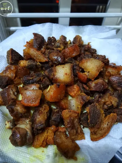 Simple, crispy, and delicious fried pork pieces.