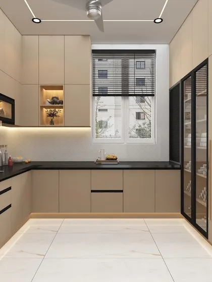 This angle highlights the corner storage and integrated appliances, showing how we design every part of the kitchen for maximum utility and a seamless look.