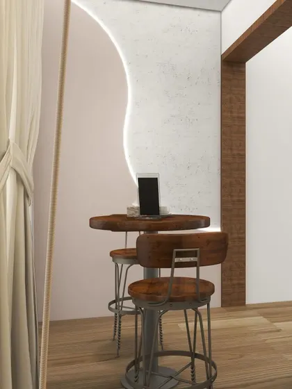 A render of a quiet corner, perfect for a small home office or reading spot, showcasing how even small spaces can be designed with style and function.