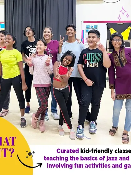 Our classes are kid-friendly and curated to teach the basics of jazz and ballet. Here's a happy group from our Noida studio after a fun session.