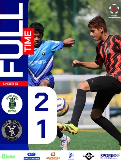 A full-time graphic showing an intense moment from our U13 match. Every game is a learning experience, and we fight until the final whistle.