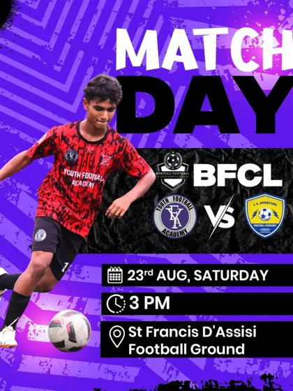 Game on! This poster announces our BFCL match, with a young player in our red and black away kit ready for action.