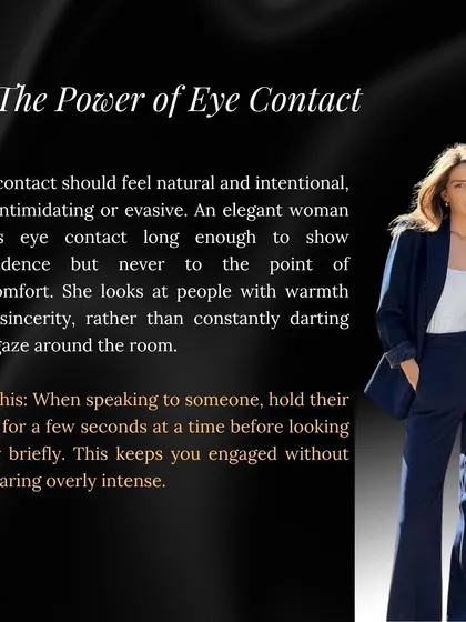The power of eye contact is immense. In my sessions, we practice holding a warm, sincere gaze to show confidence and connection without being intimidating. It's a vital skill for the pageant interview round.