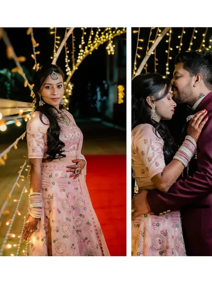 A collage of the couple's reception portraits, highlighting their loving interactions.