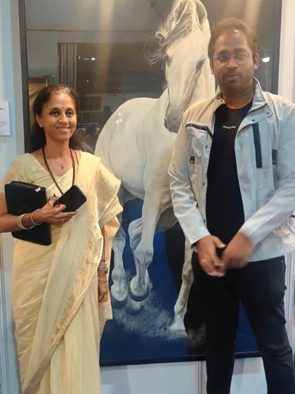 With NCP leader Supriya Sule ma'am at my exhibition. It was an honor to have her visit and appreciate my work.