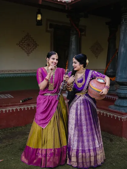 Another interactive moment from the Sankranti shoot, with the women sharing a laugh. These candid shots bring so much life to a photo series.
