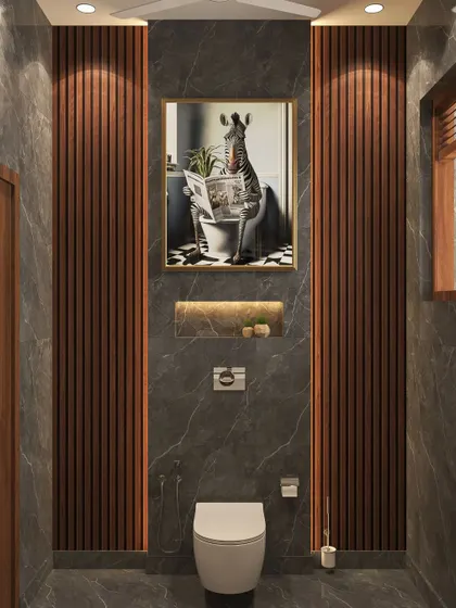A quirky zebra artwork adds a playful element to the sophisticated design, injecting personality and charm.