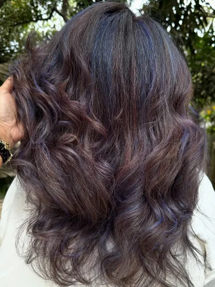 This is how the color looks after it's styled. The purple tones have a beautiful, iridescent quality.
