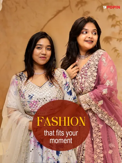 Fashion that fits your moment. This graphic highlights two friends in their perfectly chosen rental outfits.
