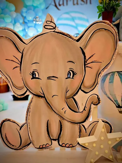 Another close-up of a cute elephant prop.