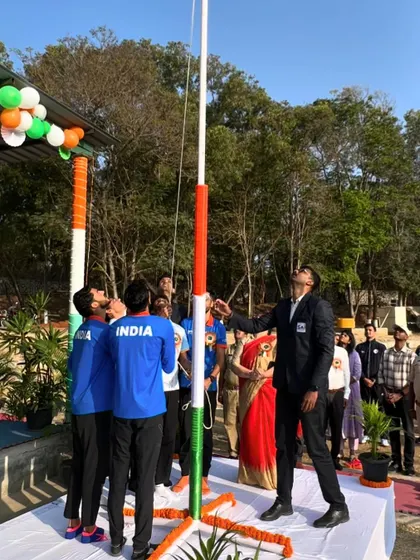 Another shot of the athletes looking up at the flag. This is a moment that fills every heart with pride.