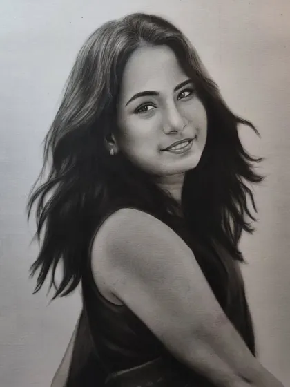 Another close-up of the unframed portrait.
