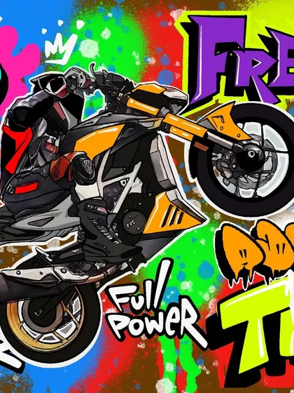 This is a high-energy graphic I created for the TVS Apache 310 R stunt bike. The design uses freestyle graffiti lettering and vibrant colors to match the bike's aggressive, full-power performance.