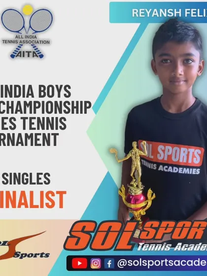 A fantastic performance by Reyansh Felix, securing the finalist trophy in Boys Singles U12 at the AITA Championship Series Tennis Tournament.