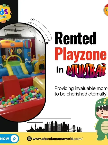 Rented playzone in Mumbai. This graphic features a large indoor bouncy castle and ball pit, promising invaluable moments to be cherished eternally.