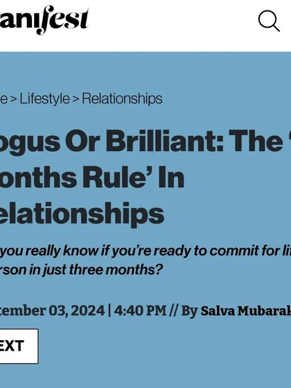 The Manifest article where I weigh in on whether you can really know if you're ready to commit to someone in just three months. My take is that it's more complex than a simple rule.