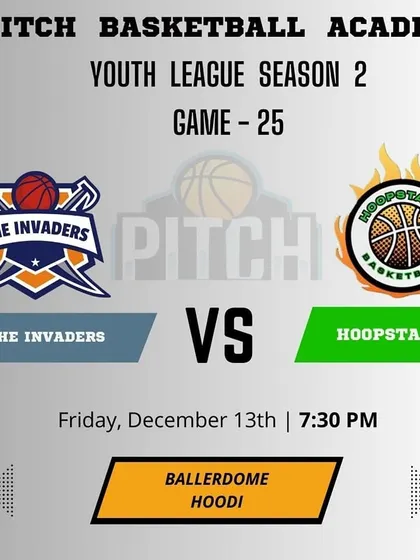 The announcement for a battle for the top spot in Game 25 of Season 2 between The Invaders and Hoopstars.