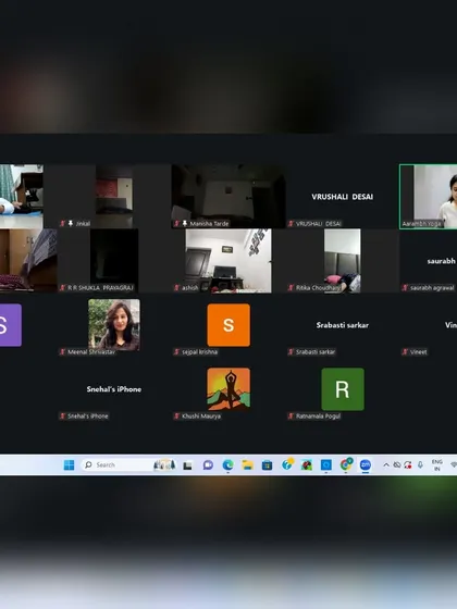 Another view of our online meditation session, showing a larger group of participants. The variety of faces and settings demonstrates the wide reach and accessibility of our virtual events.