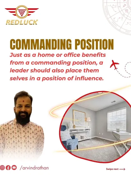 A leader should occupy a commanding position in the office, similar to the master of the house, to maintain influence and control.