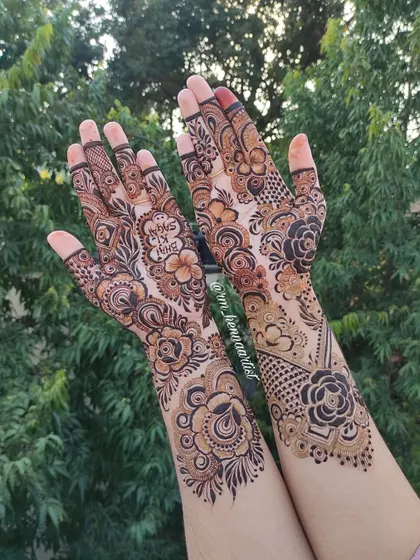 A stunning design I created for my bestie. It was so special to include the "Bhai ki Sagai" text inside a floral motif for her brother's engagement.
