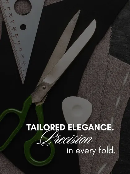 The essence of our work lies in precision. The tools of our trade, from the tailor's shears to the marking chalk, are extensions of our hands. This image captures the foundational elements of bespoke tailoring, where every cut and fold is made with purpose.