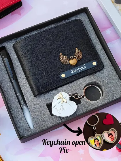 This version of the combo features a black wallet with angel wings charm, showing the versatility of my customization options.