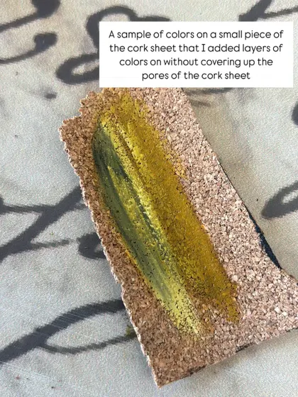 Testing out paint colors on a small piece of cork sheet to make sure I could get the right texture and shade for the sandal's footbed.