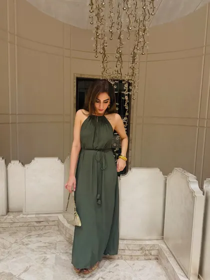 Goa nights done right. A picture from my trip with friends, wearing a beautiful green backless dress.