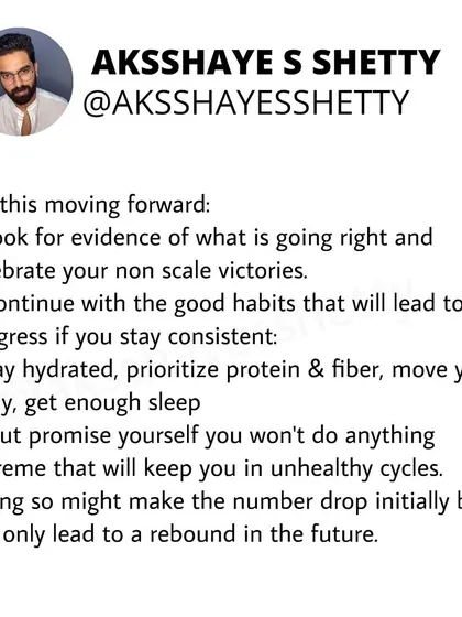 Moving forward, celebrate your non-scale victories and continue with the good habits that will lead to progress. Don't do anything extreme that will only lead to a rebound in the future.
