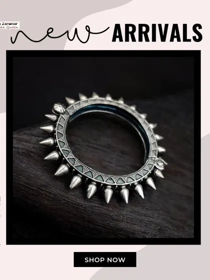 For a more edgy, modern-ethnic look, I have this spiked oxidized silver bangle. It's a bold and unconventional design that is sure to turn heads.