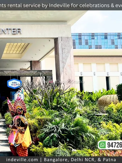 My team providing plant rental and landscaping services for an event at the Sheraton Grand Hotel & Convention Center. We created a lush, tropical entrance using a variety of potted plants to welcome guests.