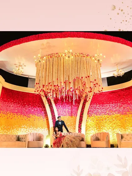 Started believing in fairytales only after I met you. This couple's portrait is perfectly framed by the grand floral stage we created for their reception.