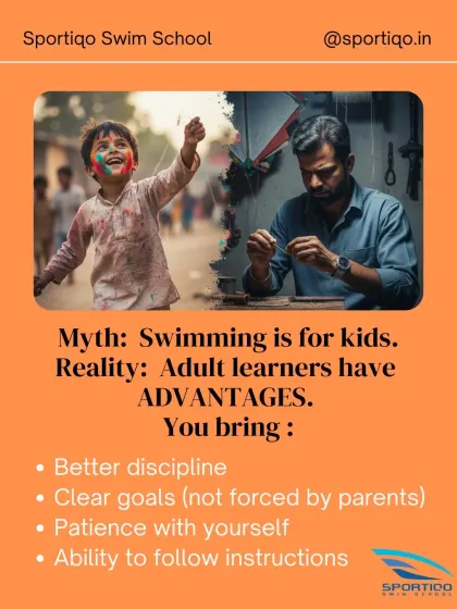 The idea that swimming is just for kids is a myth. Adult learners bring unique advantages like better discipline, clear goals, and the patience to follow instructions, which accelerates the learning process.