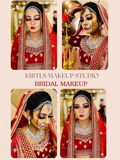 A four-part collage showing the stunning details of this bride's makeup, from her expressive eyes to her perfectly defined lips.