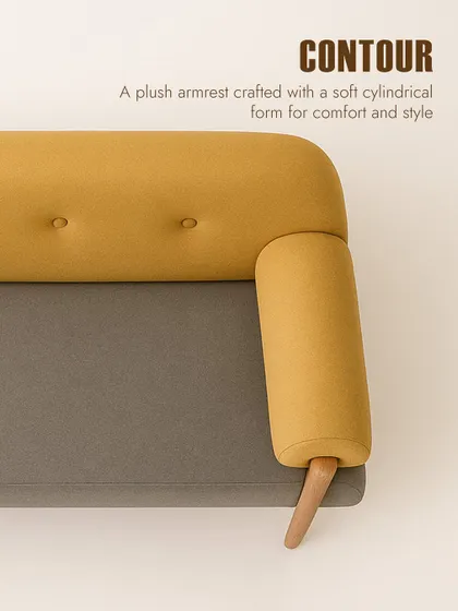 A close-up of the contoured armrest on my versatile sofa. The soft, cylindrical form is not just a style element but is also designed for comfort, providing a plush place to rest your arm.