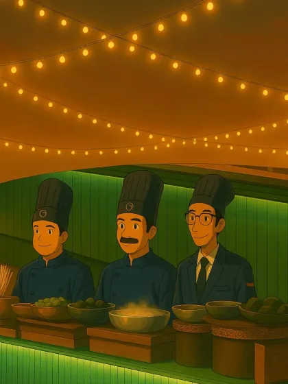 An anime-inspired illustration of our chefs at a live station. This creative image reimagines our team in a whimsical, artistic style, celebrating the magic they create.