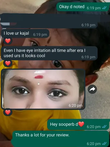 It makes me so happy to receive feedback like this. This dear customer, who has sensitive eyes, found my homemade kajal to be cooling and non-irritating. You can see how beautifully it defines her eyes.