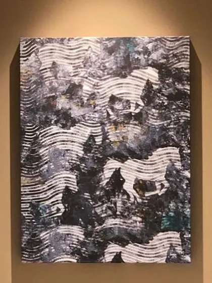 Galloping horses are a sign of liberation and freedom. This monochrome painting, with its wave-like patterns and silhouettes of horses, was commissioned to bring that inspiring and majestic energy into a home.