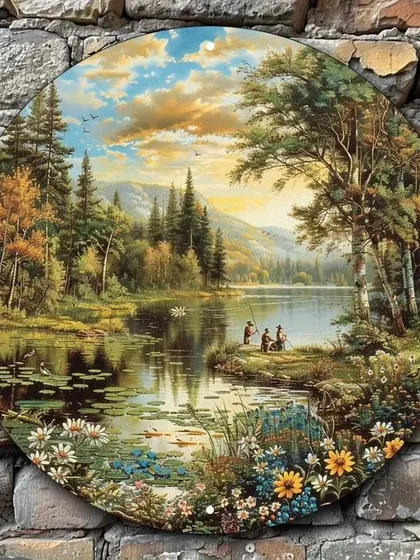 Our collection of circular landscape paintings offers a unique perspective on nature. These pieces, depicting everything from serene meadows and tranquil lakes to rustic farmhouses, are perfect for creating a charming focal point on any wall.