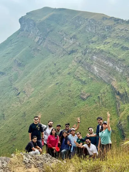 Another shot of our private group, all smiles in front of the magnificent mountain.