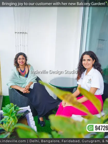 A duplicate image showing my design consultant with a satisfied client in her newly completed balcony garden.