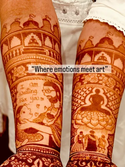 This deeply emotional design was created to honor the bride's father. The portrait captures a cherished memory, making this mehendi a tribute of love and remembrance.