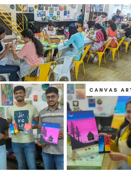 A collage of our "Canvas Artists" in action and with their finished pieces.