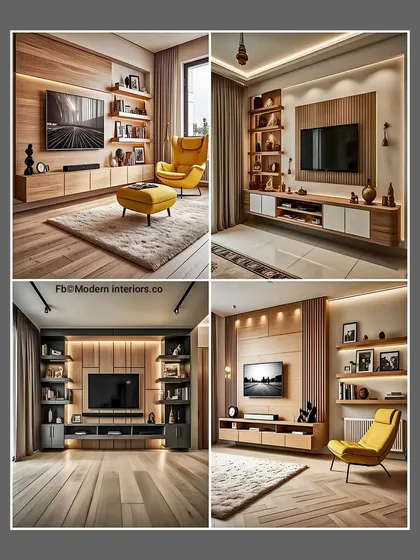 A yellow armchair can be the perfect accent to a neutral TV unit. These four designs show how a clean, modern media console in wood or two-tone finishes can be the perfect backdrop for your living room decor.