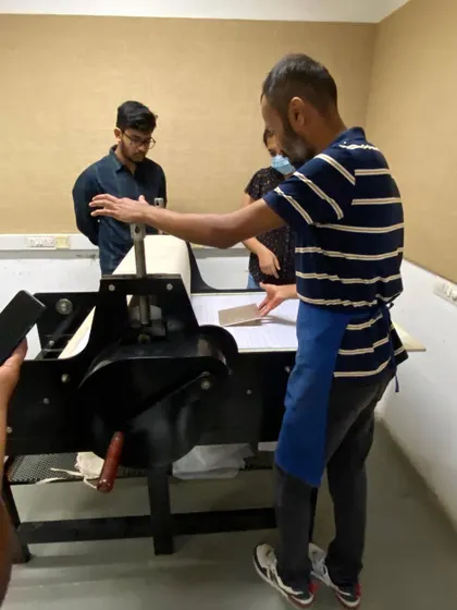 A student learns the hands on process of metal etching and printing. Understanding the craft and technique of other disciplines provides valuable lessons in patience, precision, and material expression.