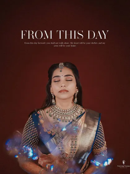 A serene portrait of the bride with her eyes closed, titled "From This Day," capturing a moment of peace and promise.