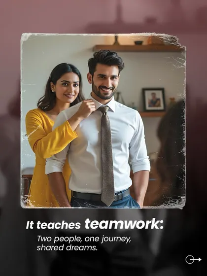 Marriage teaches teamwork: two people, one journey, shared dreams. It's about building a life together as a supportive team.