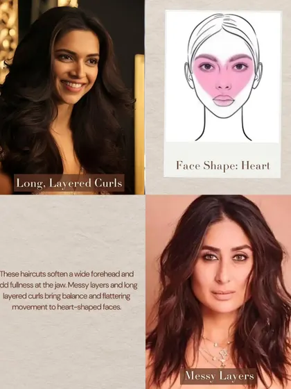 For a heart-shaped face, haircuts that soften a wider forehead and add fullness at the jaw are ideal. Messy layers and long, layered curls bring balance and flattering movement to this face shape.